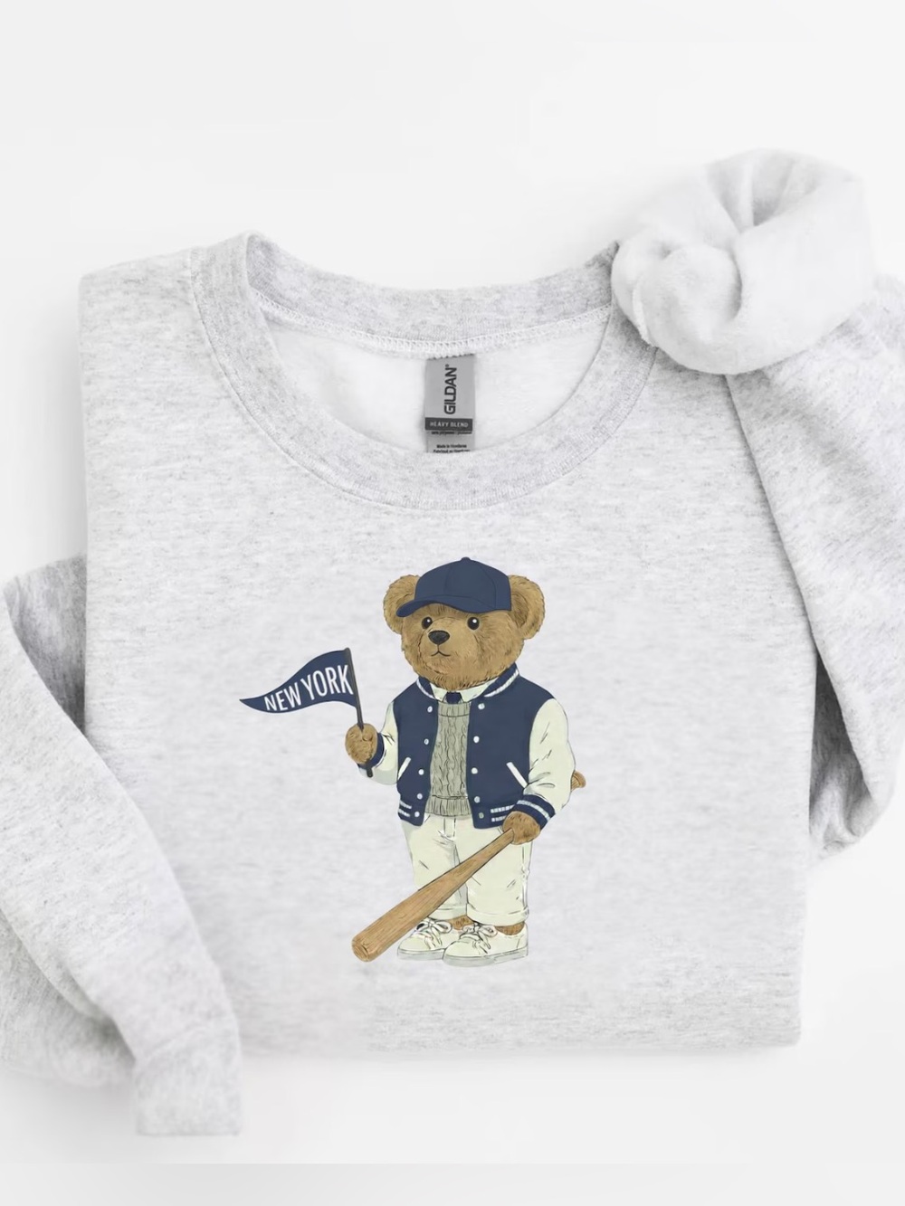 Grey 'New York' Baseball Bear Sweatshirt